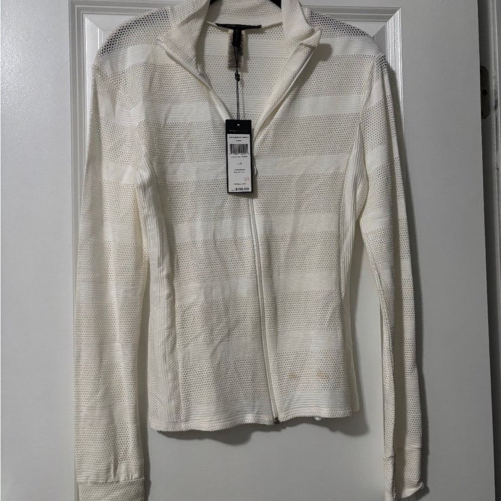 BCBGMaxAzria White Mesh Zip-Up Jacket